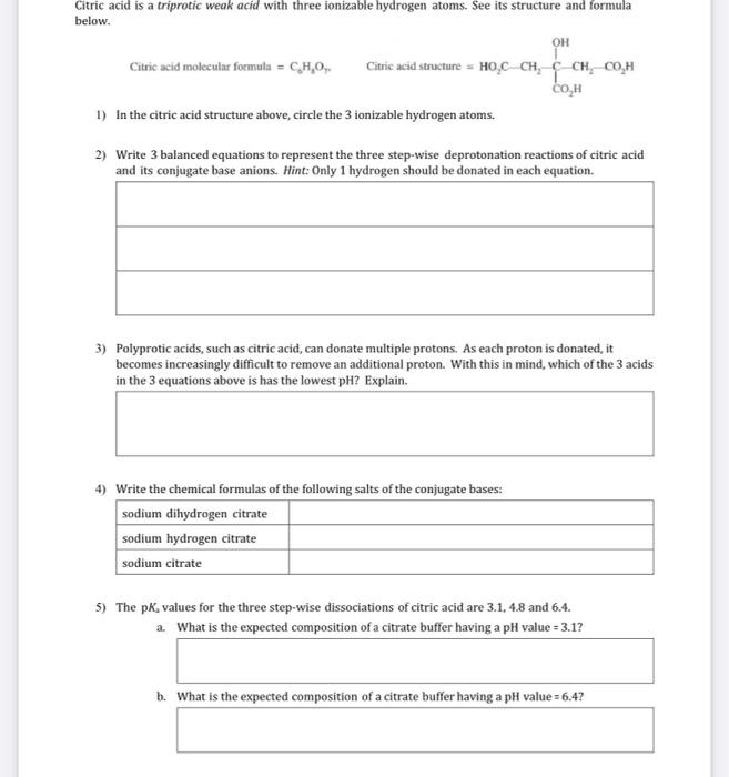 Solved Citric acid is a triprotic weak acid with three | Chegg.com