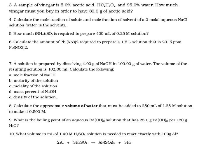 Solved 3. A sample of vinegar is 5.0% acetic acid, HC H302, | Chegg.com