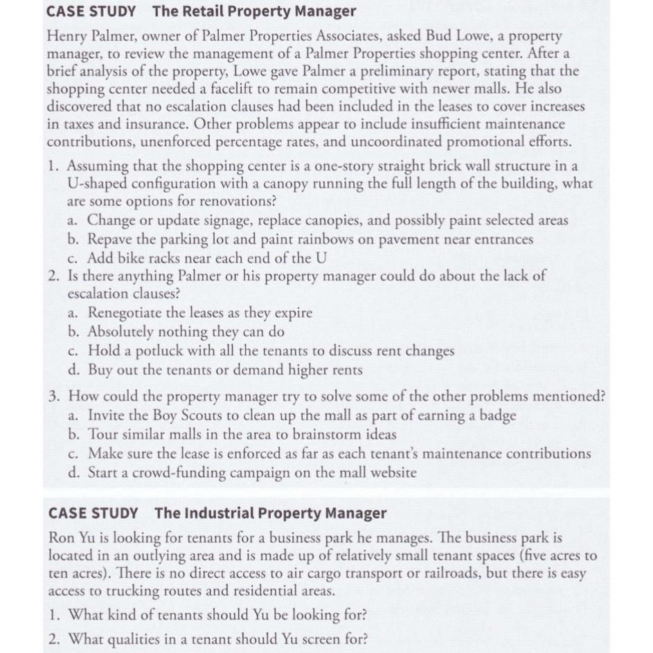 Solved CASE STUDY The Retail Property ManagerHenry Palmer, | Chegg.com