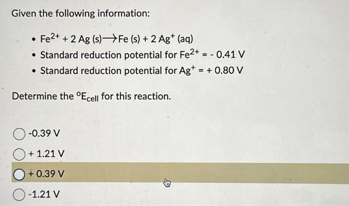 Solved Given the following chemical reaction and | Chegg.com