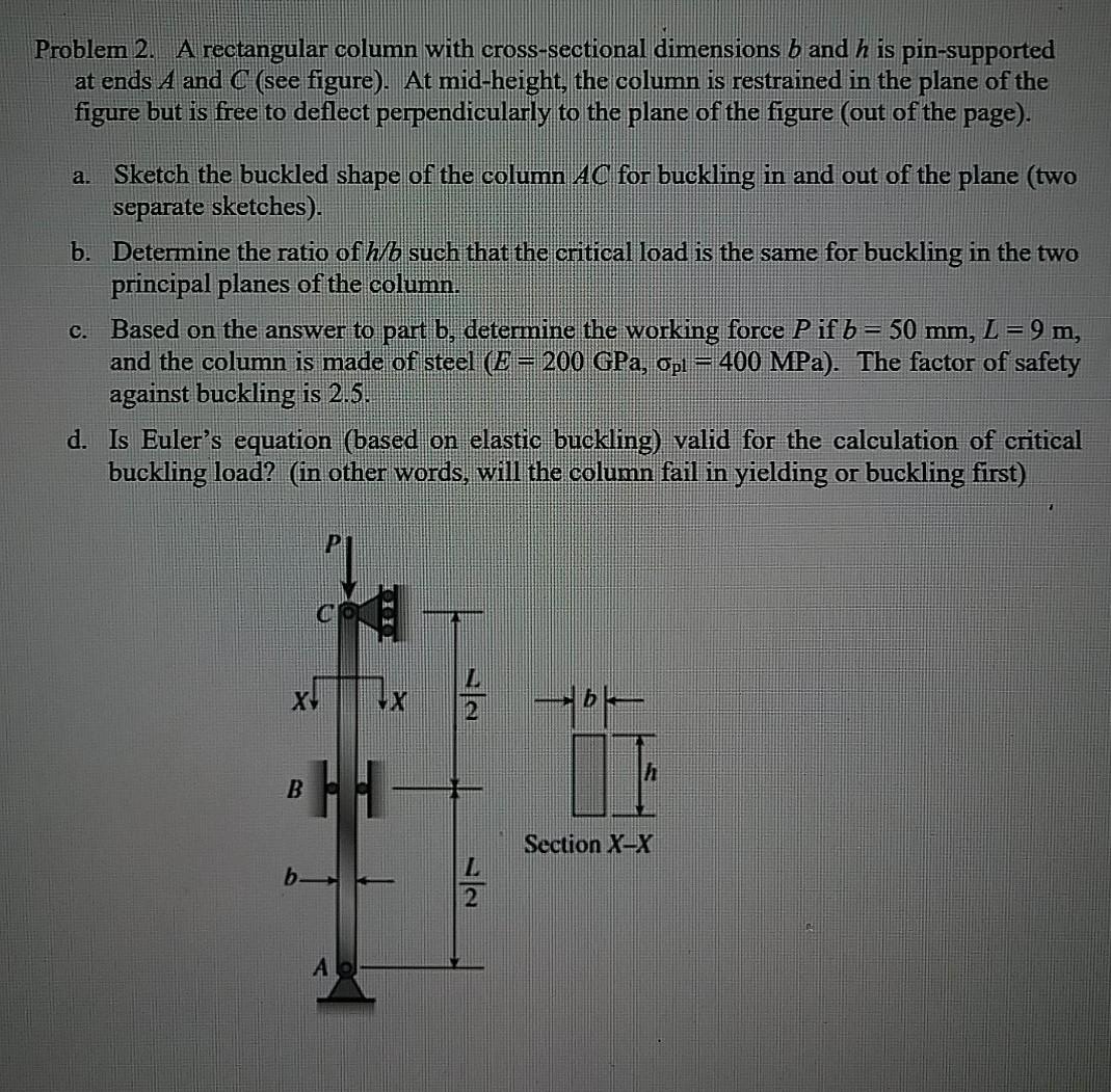 Solved Problem 2. A Rectangular Column With Cross-sectional | Chegg.com