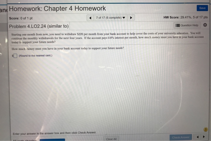 Solved Save an Homework: Chapter 4 Homework Score: 0 of 1 pt | Chegg.com