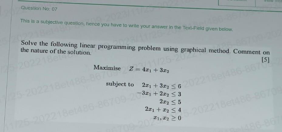 Solved Question No: 07This is a subjective question, hence | Chegg.com
