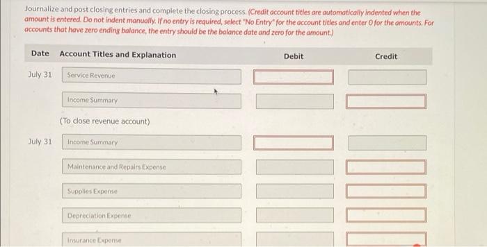 Solved Journalize and post closing entries and complete the | Chegg.com