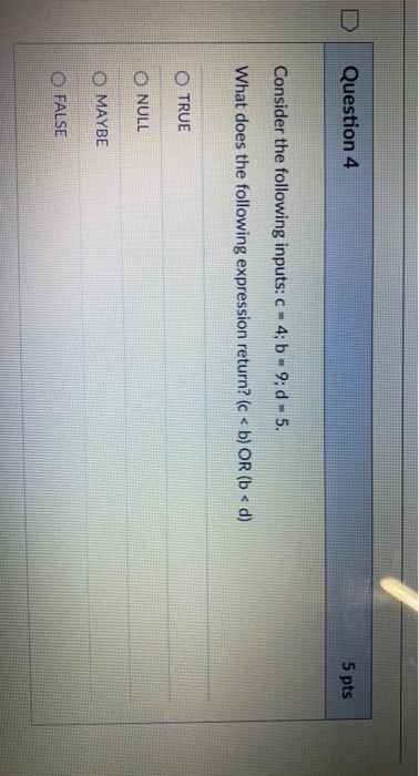 Solved Question 1 5 pts Consider the following inputs: c = | Chegg.com