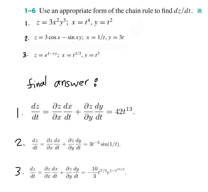 Solved 1-6 Use an appropriate form of the chain rule to find | Chegg.com