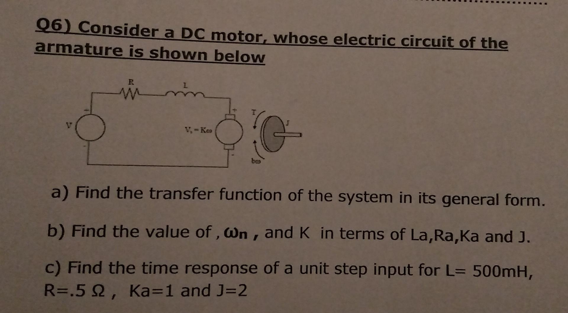 Solved Q6) Consider A DC Motor, Whose Electric Circuit Of | Chegg.com