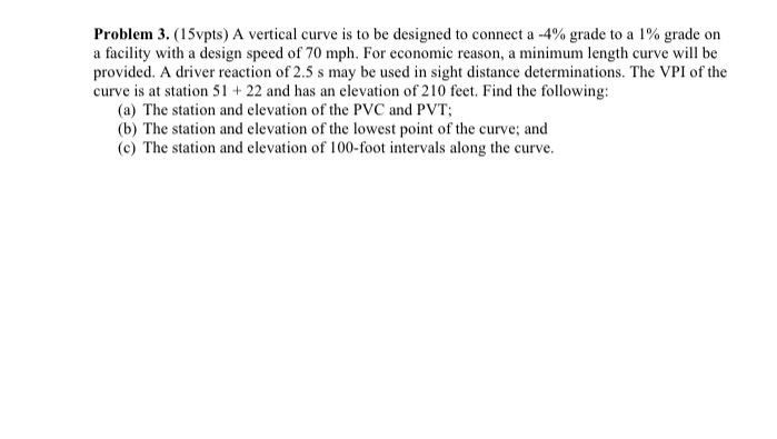 Solved Problem 3. (15vpts) A vertical curve is to be | Chegg.com