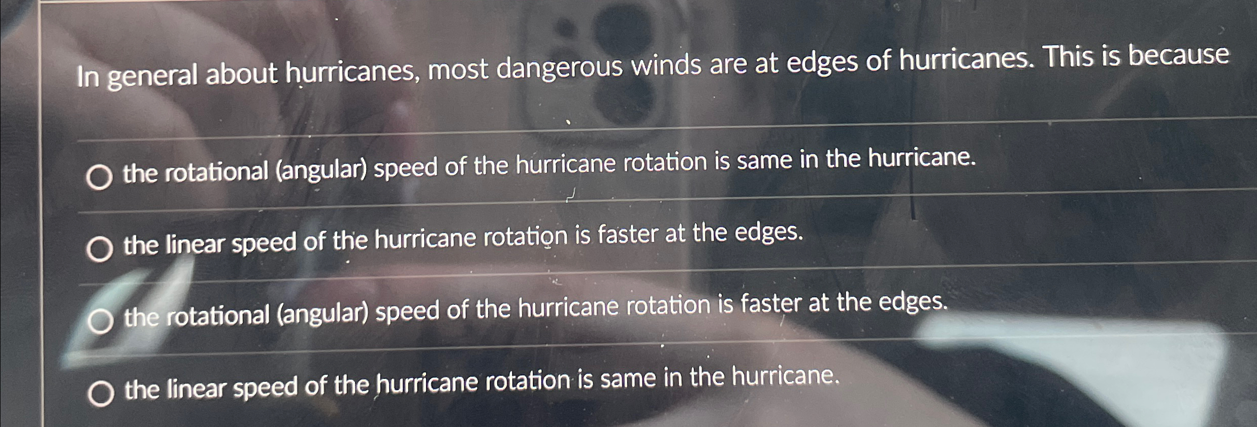 Solved In general about hurricanes, most dangerous winds are | Chegg.com