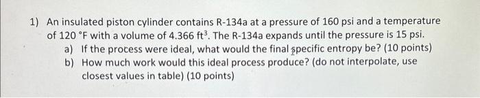 Solved 1) An Insulated Piston Cylinder Contains R-134a At A 