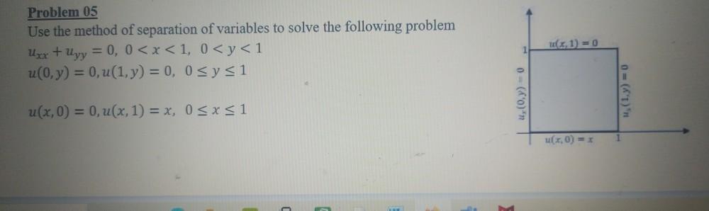 Solved Problem 05 Use the method of separation of variables | Chegg.com