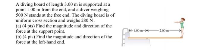 Solved A diving board of length 3.00 m is supported at a | Chegg.com