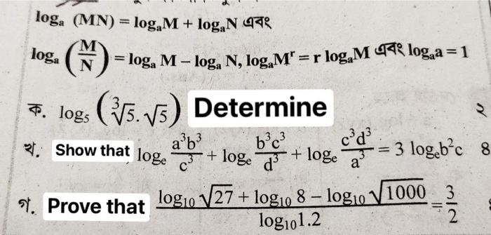 Solved loga(MN)=logaM+logaN এবং | Chegg.com