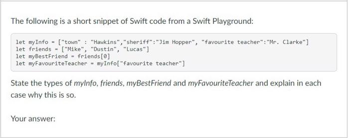 Solved The following is a short snippet of Swift code from a | Chegg.com