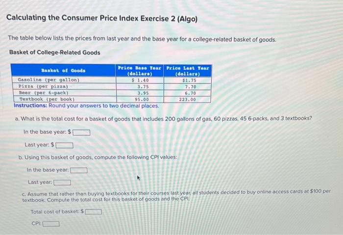 Solved Calculating The Consumer Price Index Exercise 2 | Chegg.com