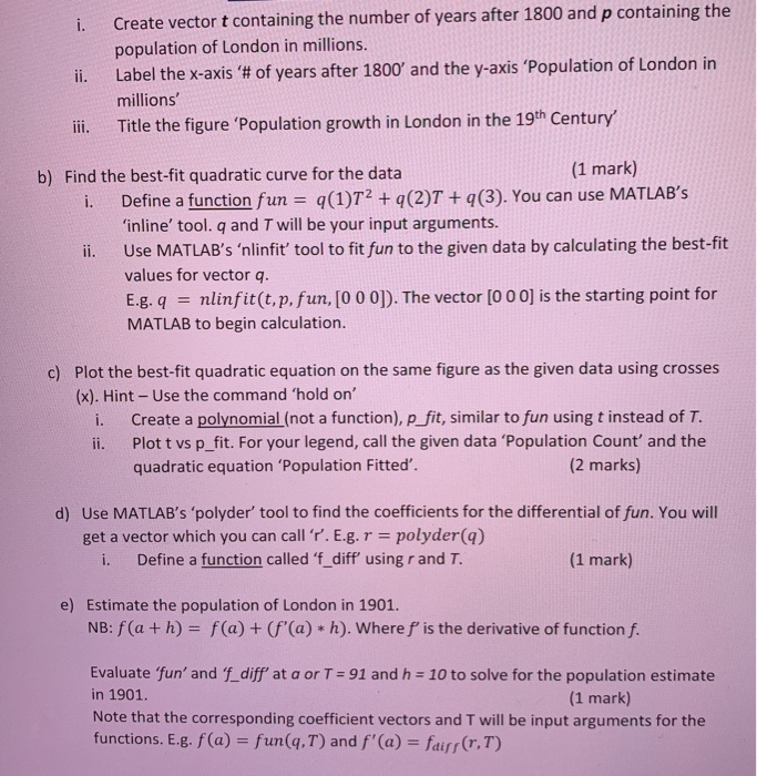 matlab; the population in millions of london by