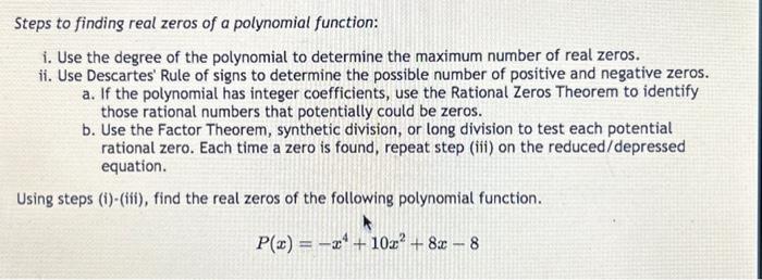 finding all real zeros of a polynomial function