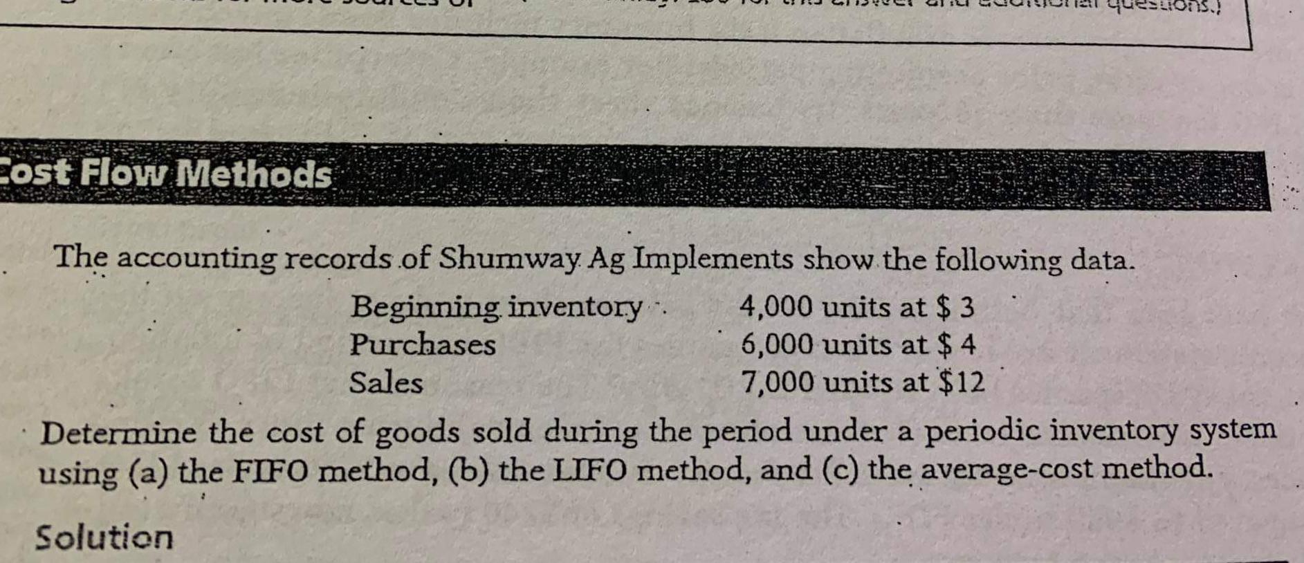Solved Cost Flow Methods The accounting records of Shumway. | Chegg.com