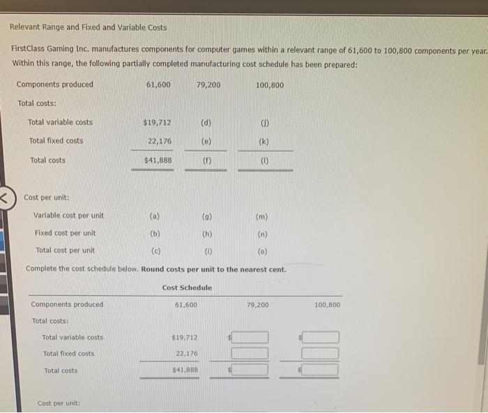 Solved Relevant Range And Fixed And Variable Costs | Chegg.com