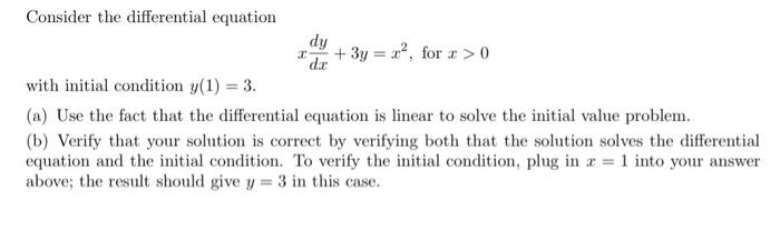 Solved Consider the differential equation dy I +3y=x², for | Chegg.com