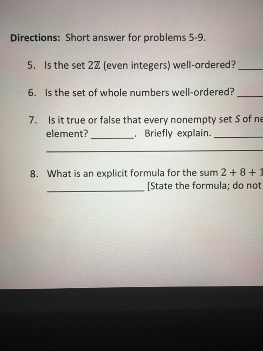 Solved Directions: Short Answer For Problems 5-9. 5. Is The | Chegg.com