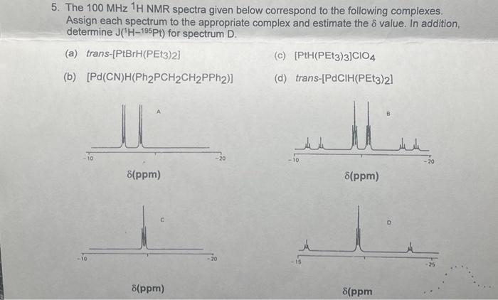 Solved 5. The 100MHz1HNMR spectra given below correspond to