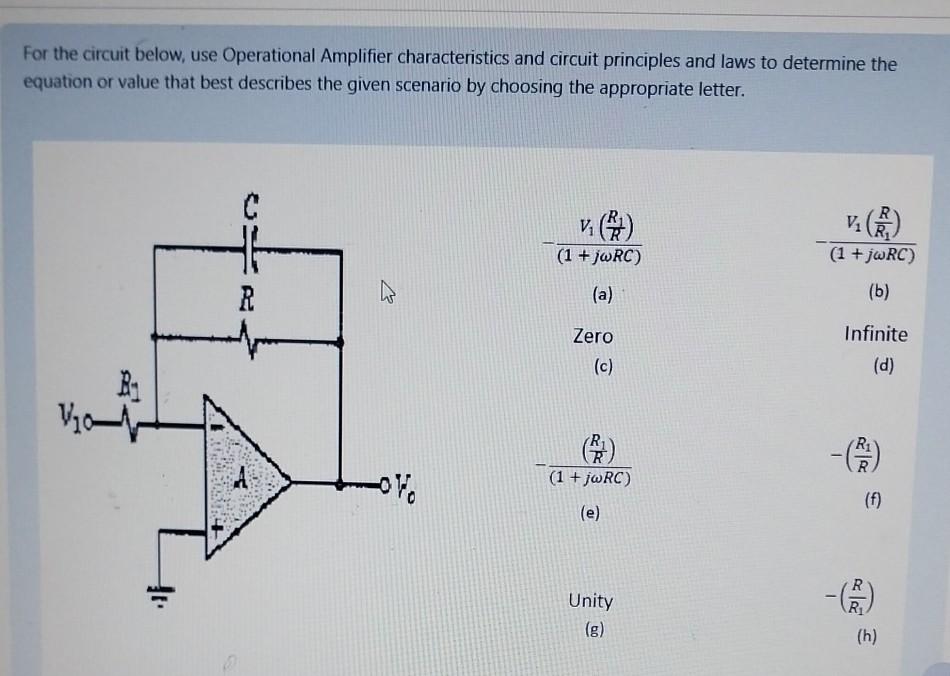 Solved For the circuit below, use Operational Amplifier | Chegg.com