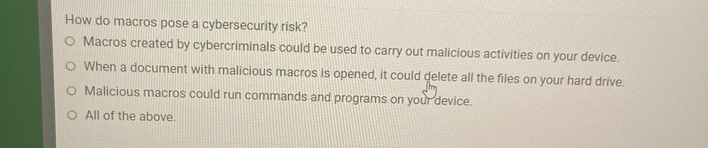 Solved How do macros pose a cybersecurity risk?Macros | Chegg.com