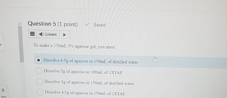 Solved Question 5 1 ﻿point Savedto Make A 150ml3 ﻿agarose