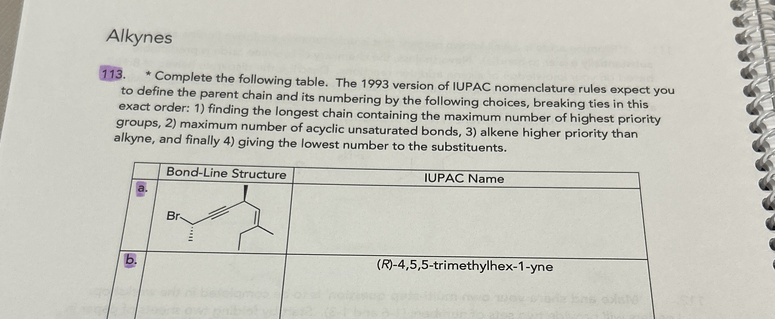 Solved Alkynes113. * ﻿Complete the following table. The 1993 | Chegg.com