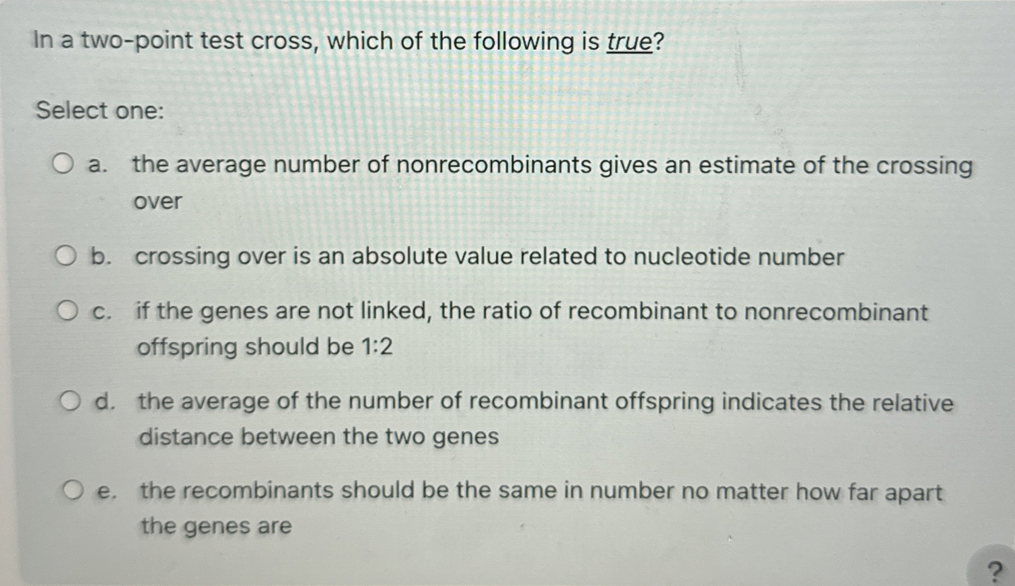 Solved In a twopoint test cross, which of the following is