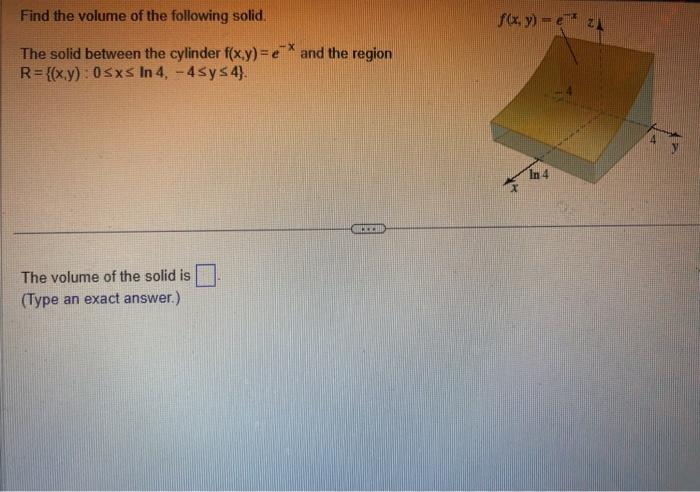 Solved Find The Volume Of The Following Solid. The Solid | Chegg.com