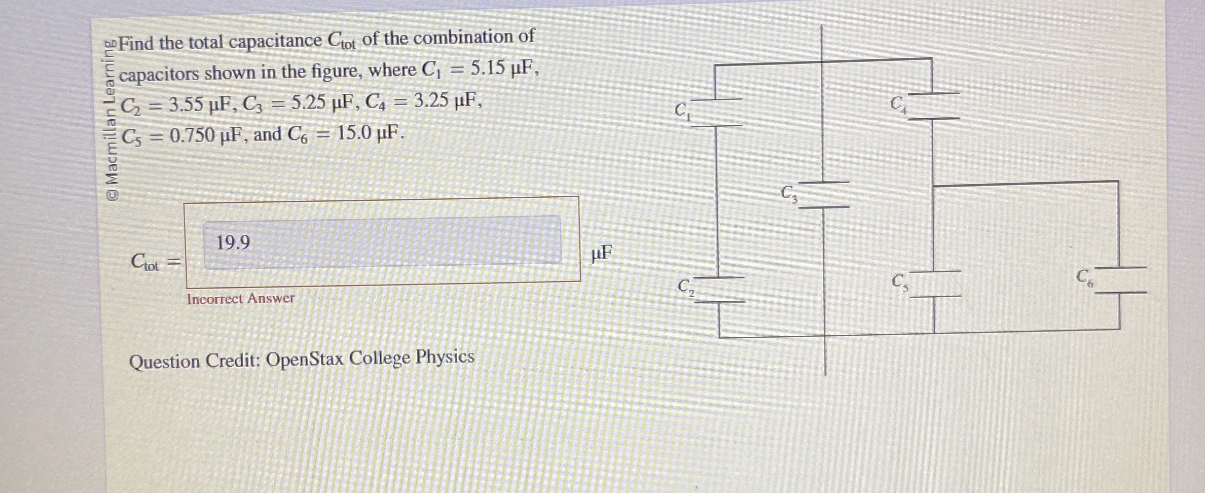 Solved ?mo ﻿Find the total capacitance Ctot ﻿of the | Chegg.com