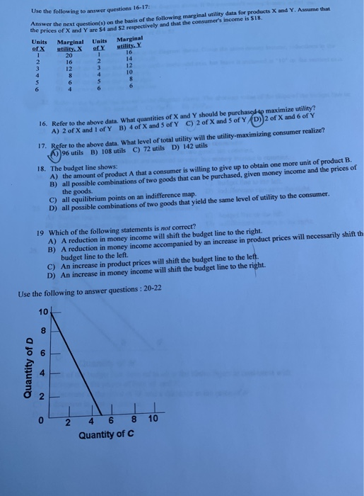 Solved Use the following to answer questions 16-17: Answer | Chegg.com