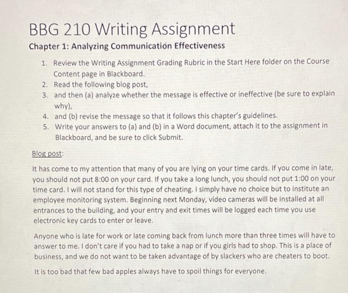 Solved BBG 210 Writing Assignment Chapter 1: Analyzing | Chegg.com