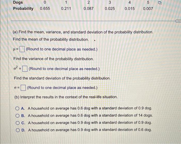 problem solving involving mean variance and standard deviation of probability distribution