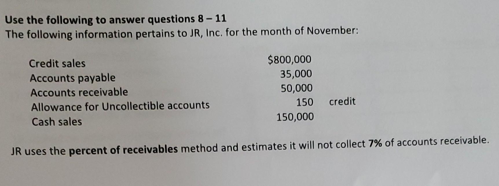 Solved Use the following to answer questions 8-11 The | Chegg.com
