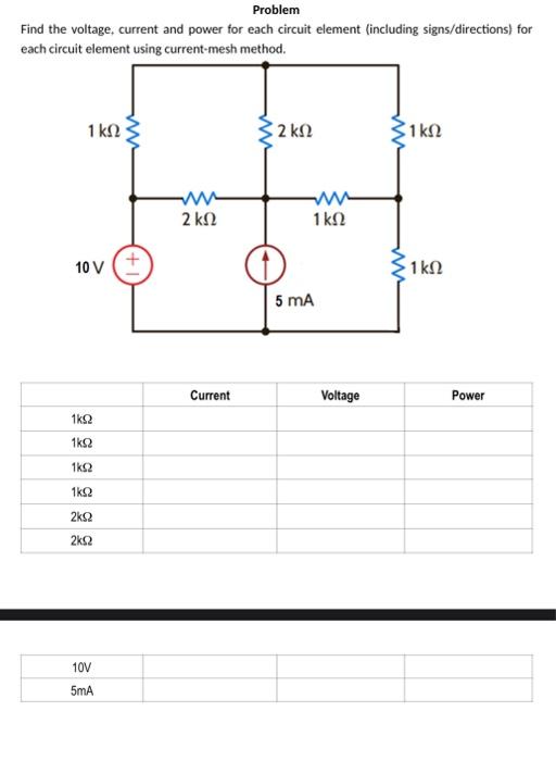 Solved Problem Find The Voltage, Current And Power For Each | Chegg.com