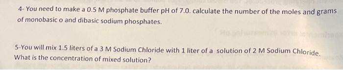Solved 4- You need to make a 0.5M phosphate buffer pH of | Chegg.com