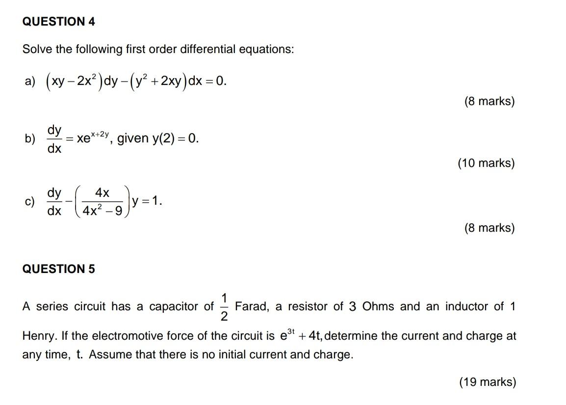 Solved Solve The Following First Order Differential