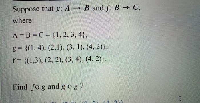 Solved Suppose That G: A → B And F: B → C, Where: A = B = C | Chegg.com