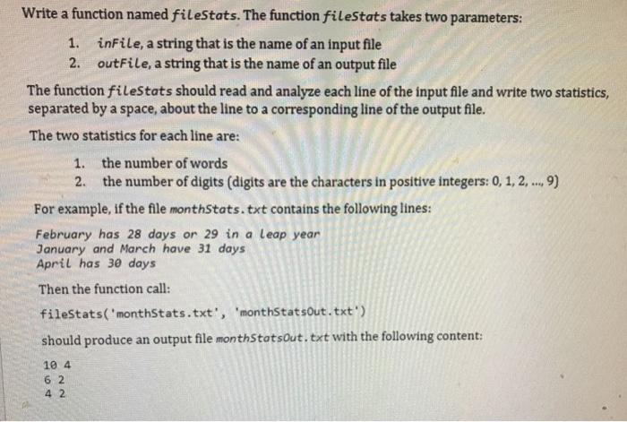 Solved Write a function named fileStats. The function | Chegg.com