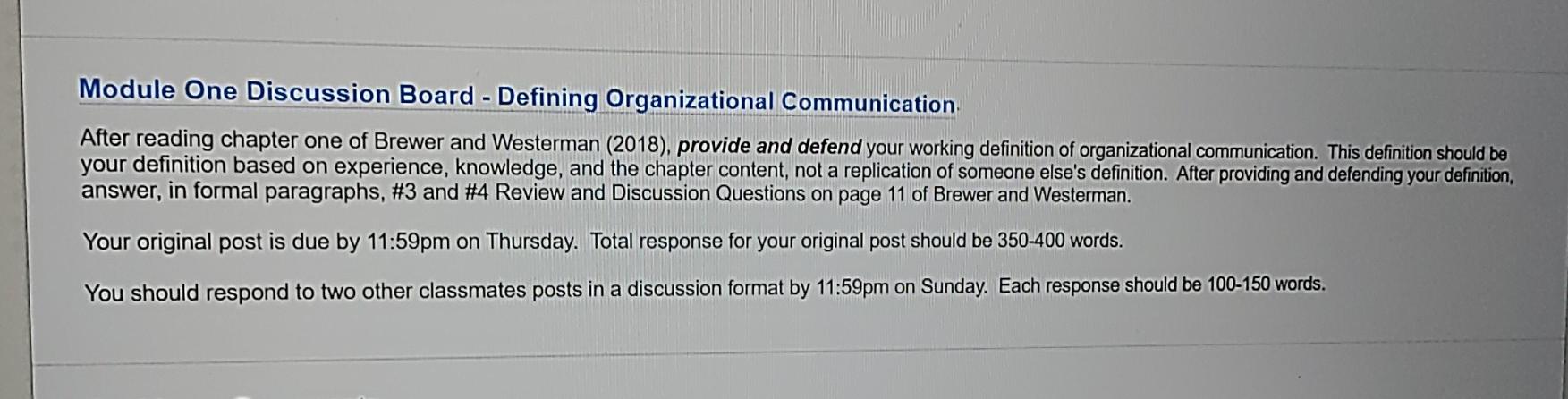 Solved Module One Discussion Board Defining Organizational Chegg Com