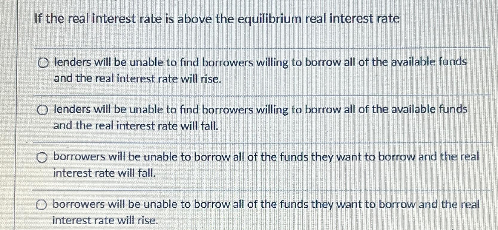 Solved If The Real Interest Rate Is Above The Equilibrium | Chegg.com