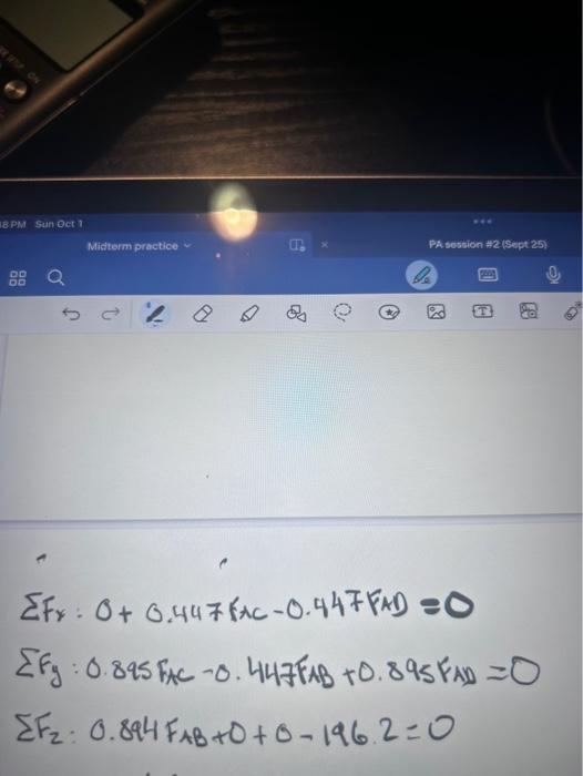 Solved ∑Fx:0+0.447FAC−0.447FAD=0 | Chegg.com