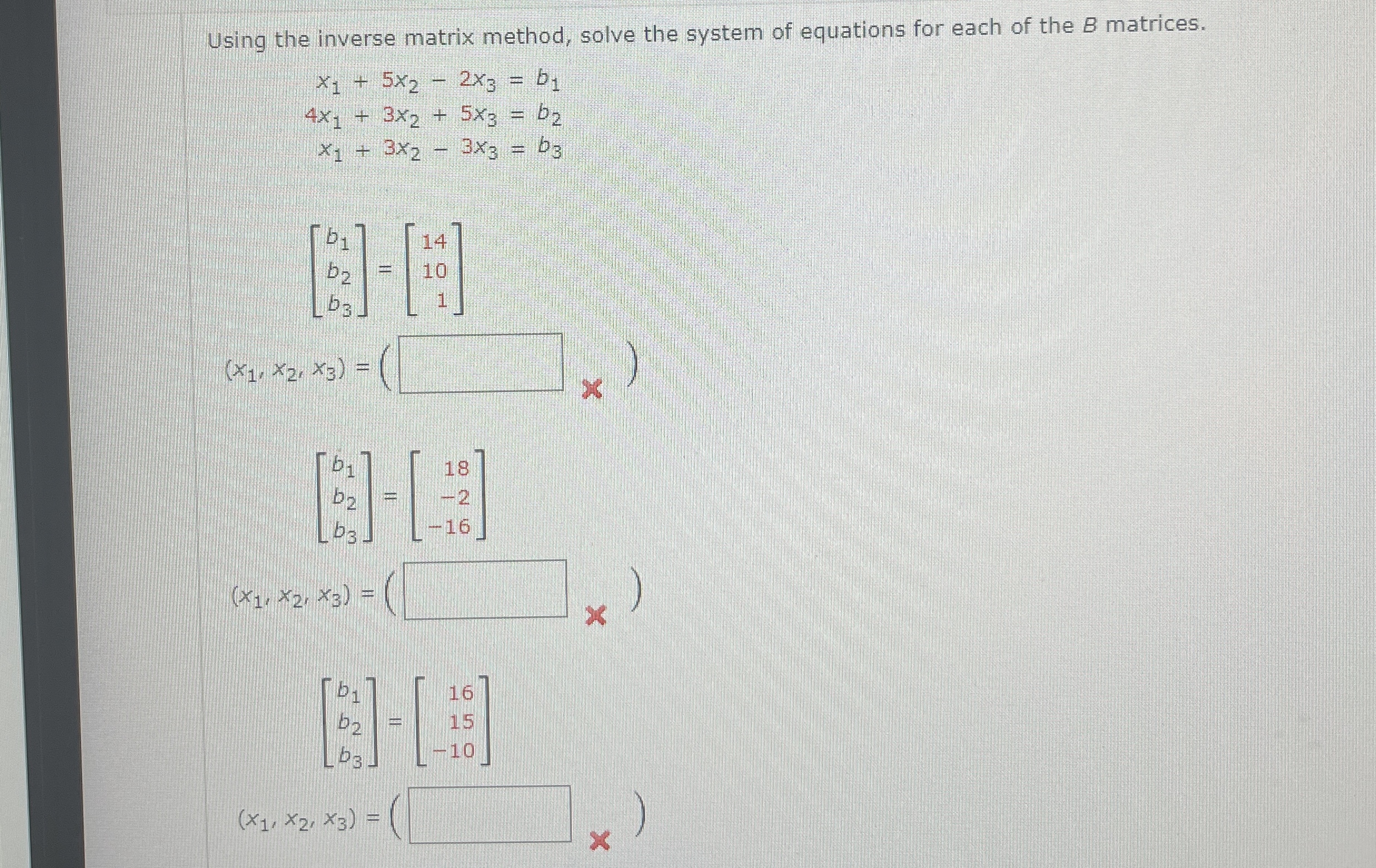 Solved Using the inverse matrix method, solve the system of | Chegg.com