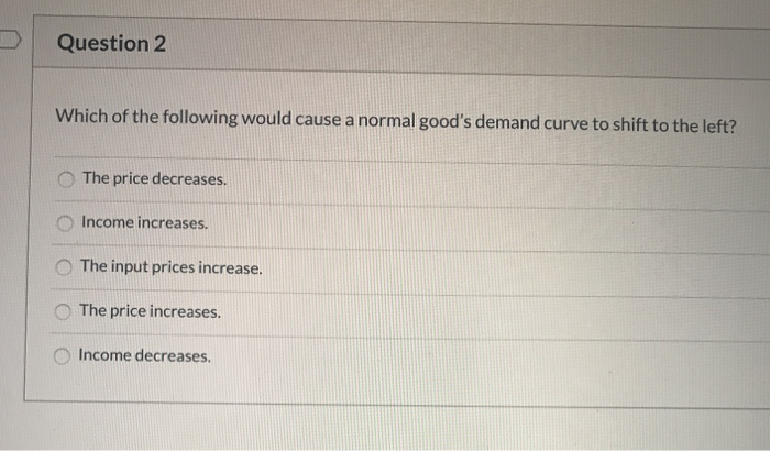 Solved Question 2 Which of the following would cause a | Chegg.com