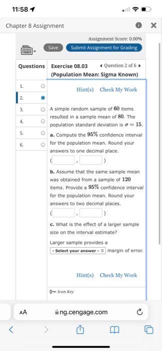 Solved 11:58 1 Chapter 8 Assignment Save Assignment Score: | Chegg.com