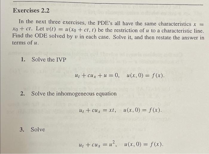 Solved Exercises 2.2 In the next three exercises, the PDE's | Chegg.com