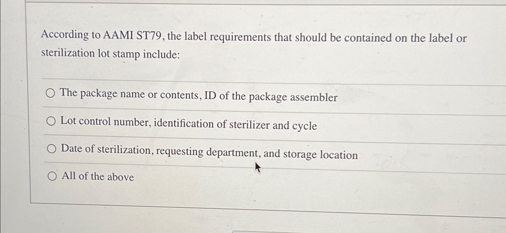 Solved According To AAMI ST79, ﻿the Label Requirements That | Chegg.com